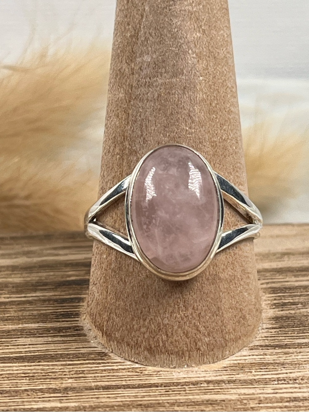 Solid 925 Sterling Silver Rose Quartz Gemstone Ring size 10.75